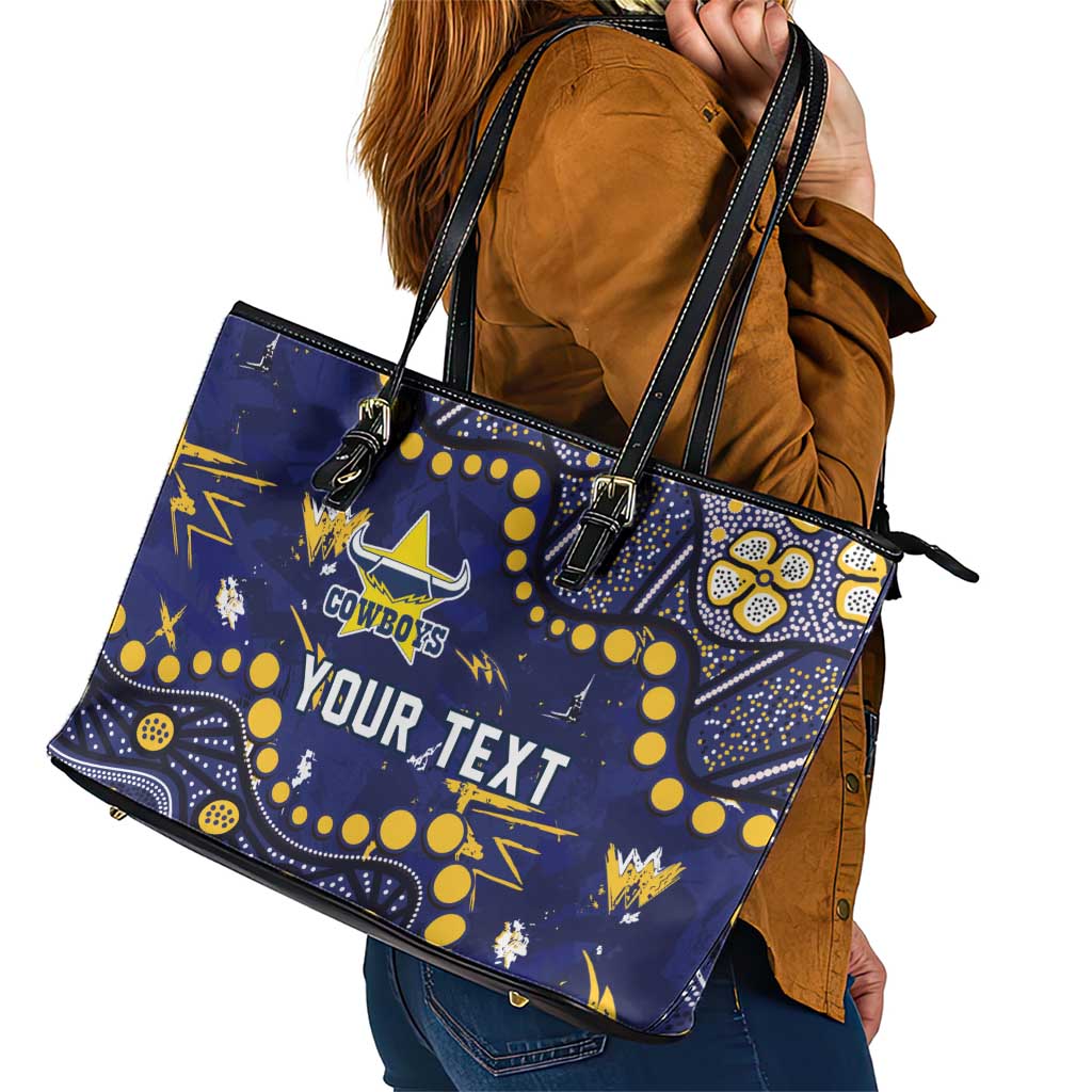 Personalized North Queensland Cowboys Leather Tote Bag Aboriginal Pattern with Graffiti Style Design