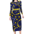 Personalized North Queensland Cowboys Long Sleeve Bodycon Dress Aboriginal Pattern with Graffiti Style Design
