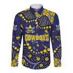 Personalized North Queensland Cowboys Long Sleeve Button Shirt Aboriginal Pattern with Graffiti Style Design