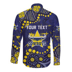 Personalized North Queensland Cowboys Long Sleeve Button Shirt Aboriginal Pattern with Graffiti Style Design
