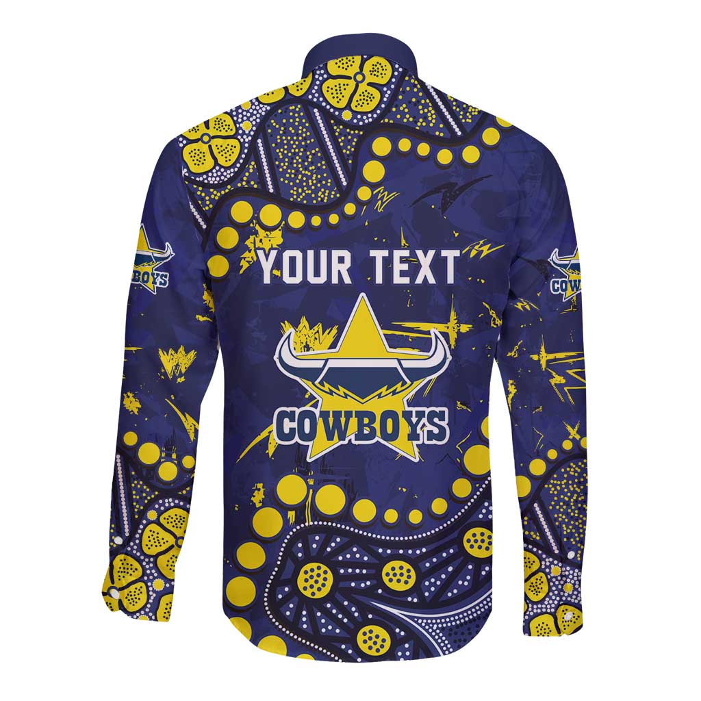 Personalized North Queensland Cowboys Long Sleeve Button Shirt Aboriginal Pattern with Graffiti Style Design