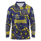 Personalized North Queensland Cowboys Long Sleeve Polo Shirt Aboriginal Pattern with Graffiti Style Design