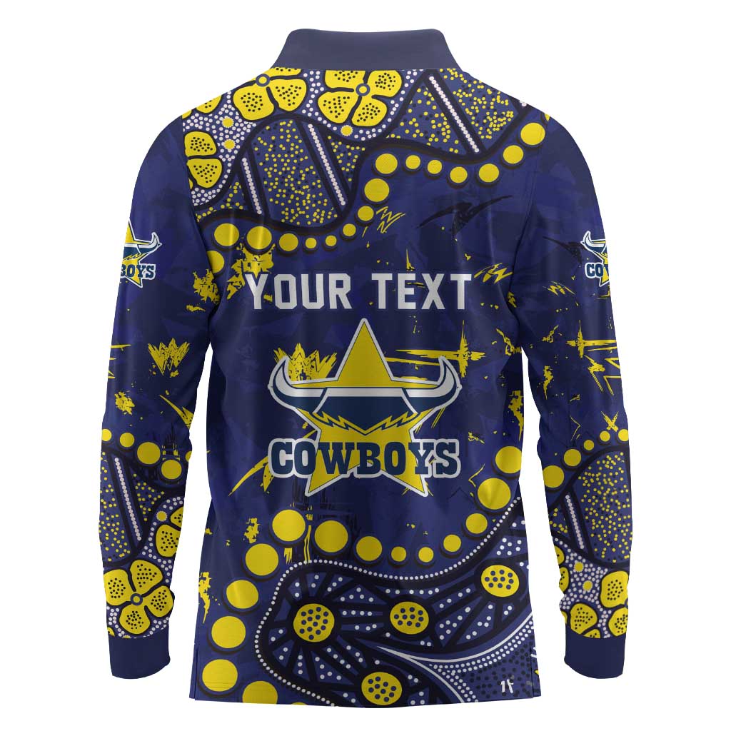 Personalized North Queensland Cowboys Long Sleeve Polo Shirt Aboriginal Pattern with Graffiti Style Design