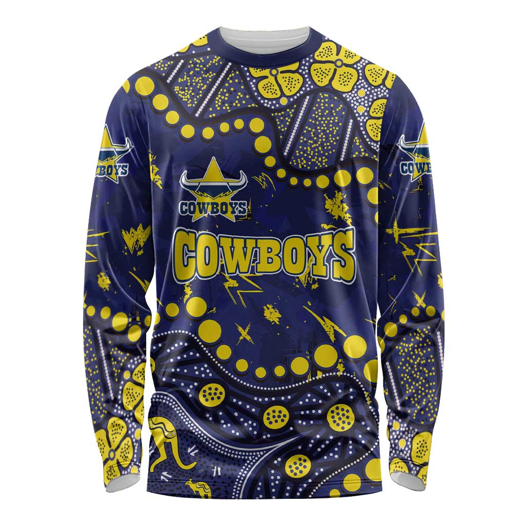 Personalized North Queensland Cowboys Long Sleeve Shirt Aboriginal Pattern with Graffiti Style Design