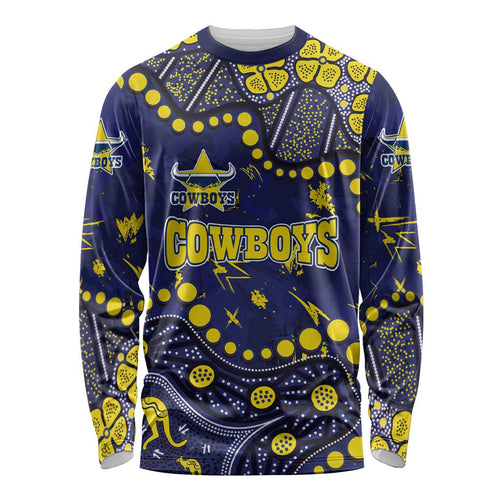 Personalized North Queensland Cowboys Long Sleeve Shirt Aboriginal Pattern with Graffiti Style Design