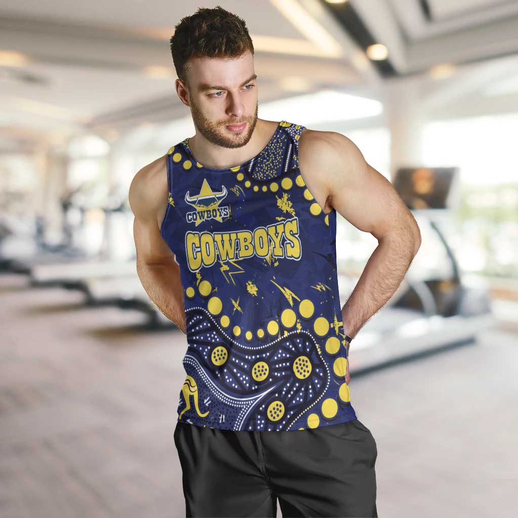 Personalized North Queensland Cowboys Men Tank Top Aboriginal Pattern with Graffiti Style Design