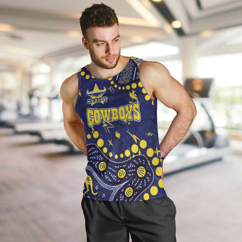 Personalized North Queensland Cowboys Men Tank Top Aboriginal Pattern with Graffiti Style Design