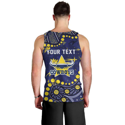 Personalized North Queensland Cowboys Men Tank Top Aboriginal Pattern with Graffiti Style Design