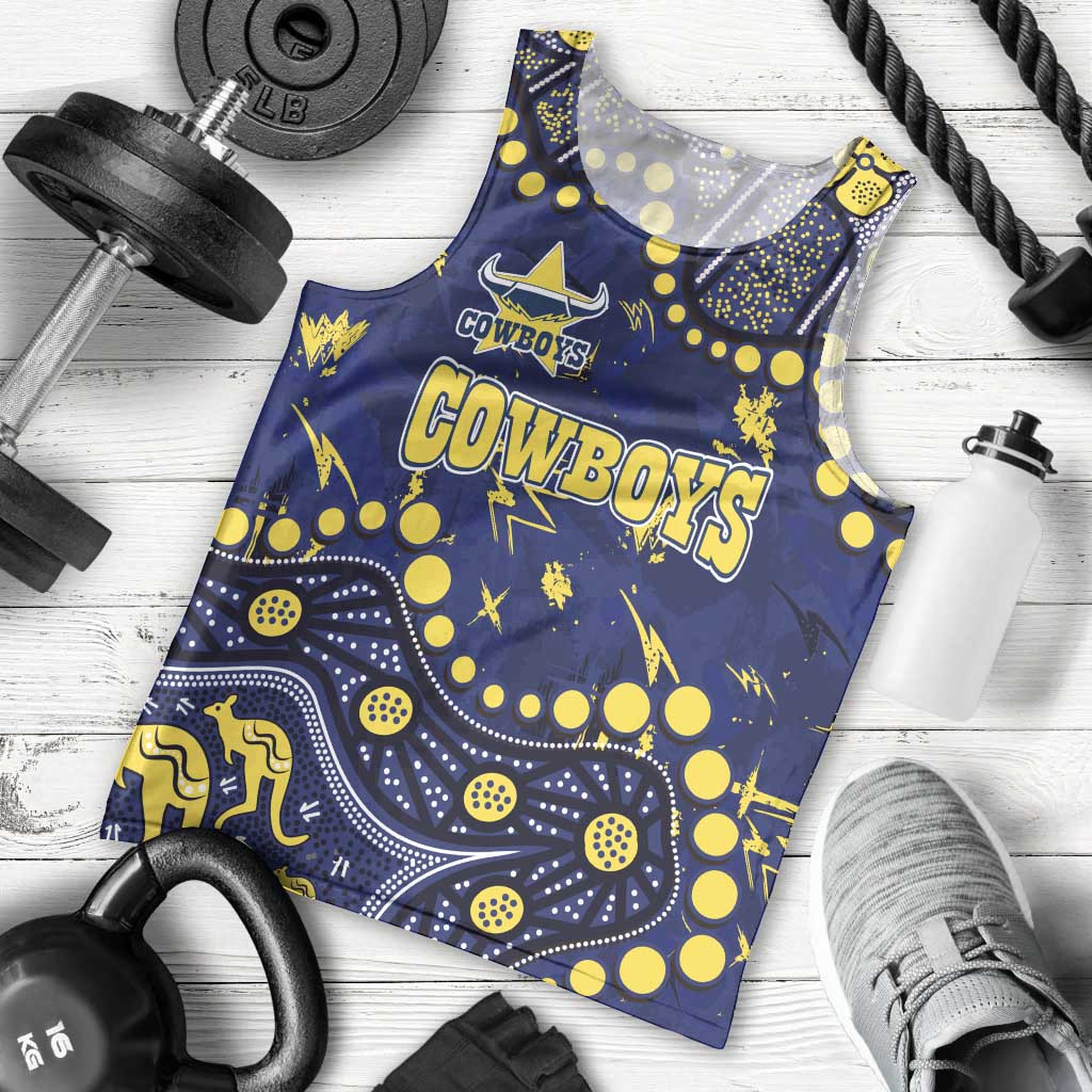 Personalized North Queensland Cowboys Men Tank Top Aboriginal Pattern with Graffiti Style Design