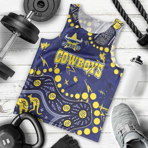 Personalized North Queensland Cowboys Men Tank Top Aboriginal Pattern with Graffiti Style Design
