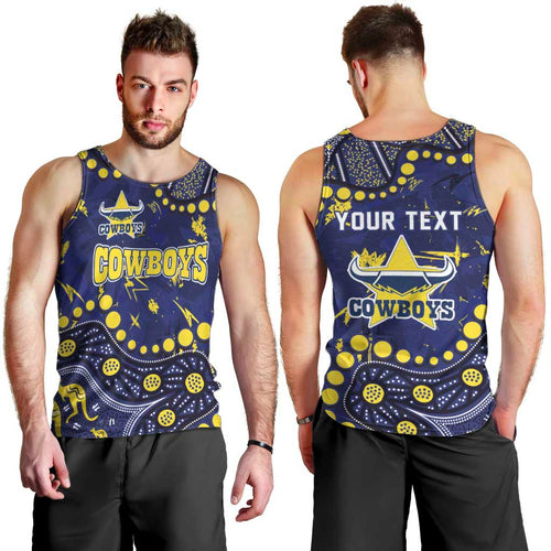 Personalized North Queensland Cowboys Men Tank Top Aboriginal Pattern with Graffiti Style Design
