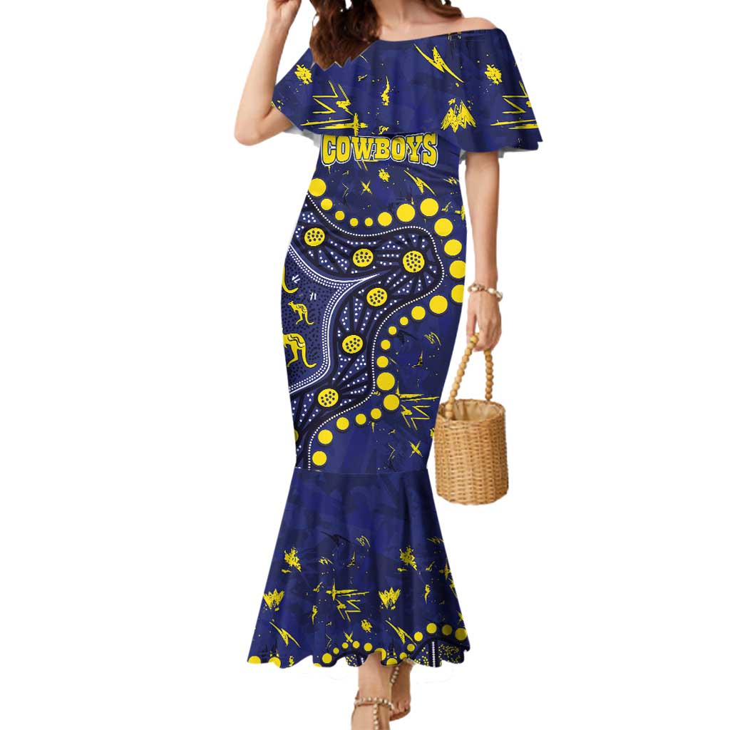 Personalized North Queensland Cowboys Mermaid Dress Aboriginal Pattern with Graffiti Style Design