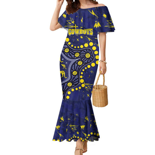 Personalized North Queensland Cowboys Mermaid Dress Aboriginal Pattern with Graffiti Style Design