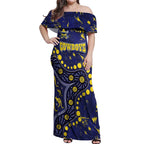 Personalized North Queensland Cowboys Off Shoulder Maxi Dress Aboriginal Pattern with Graffiti Style Design