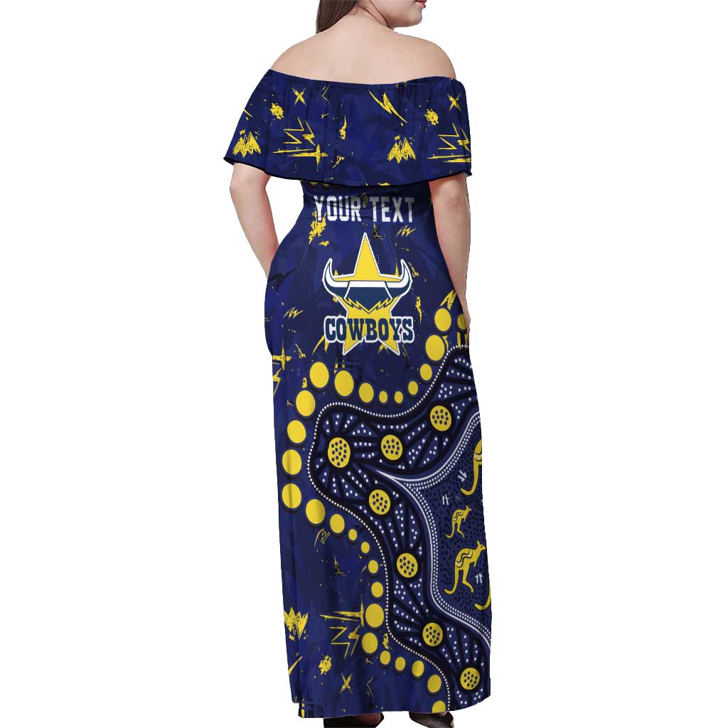 Personalized North Queensland Cowboys Off Shoulder Maxi Dress Aboriginal Pattern with Graffiti Style Design