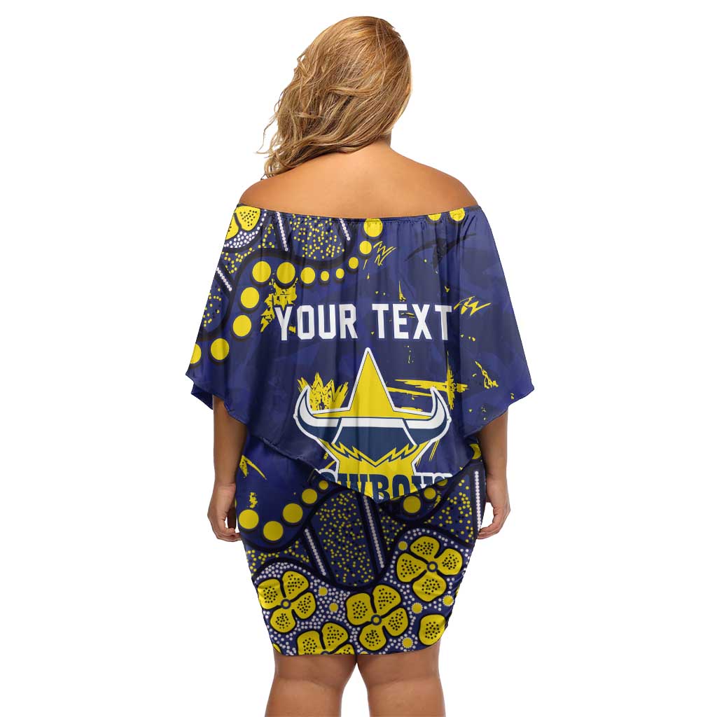 Personalized North Queensland Cowboys Off Shoulder Short Dress Aboriginal Pattern with Graffiti Style Design