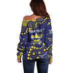 Personalized North Queensland Cowboys Off Shoulder Sweater Aboriginal Pattern with Graffiti Style Design