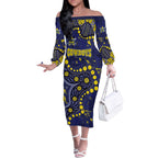 Personalized North Queensland Cowboys Off The Shoulder Long Sleeve Dress Aboriginal Pattern with Graffiti Style Design