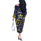Personalized North Queensland Cowboys Off The Shoulder Long Sleeve Dress Aboriginal Pattern with Graffiti Style Design