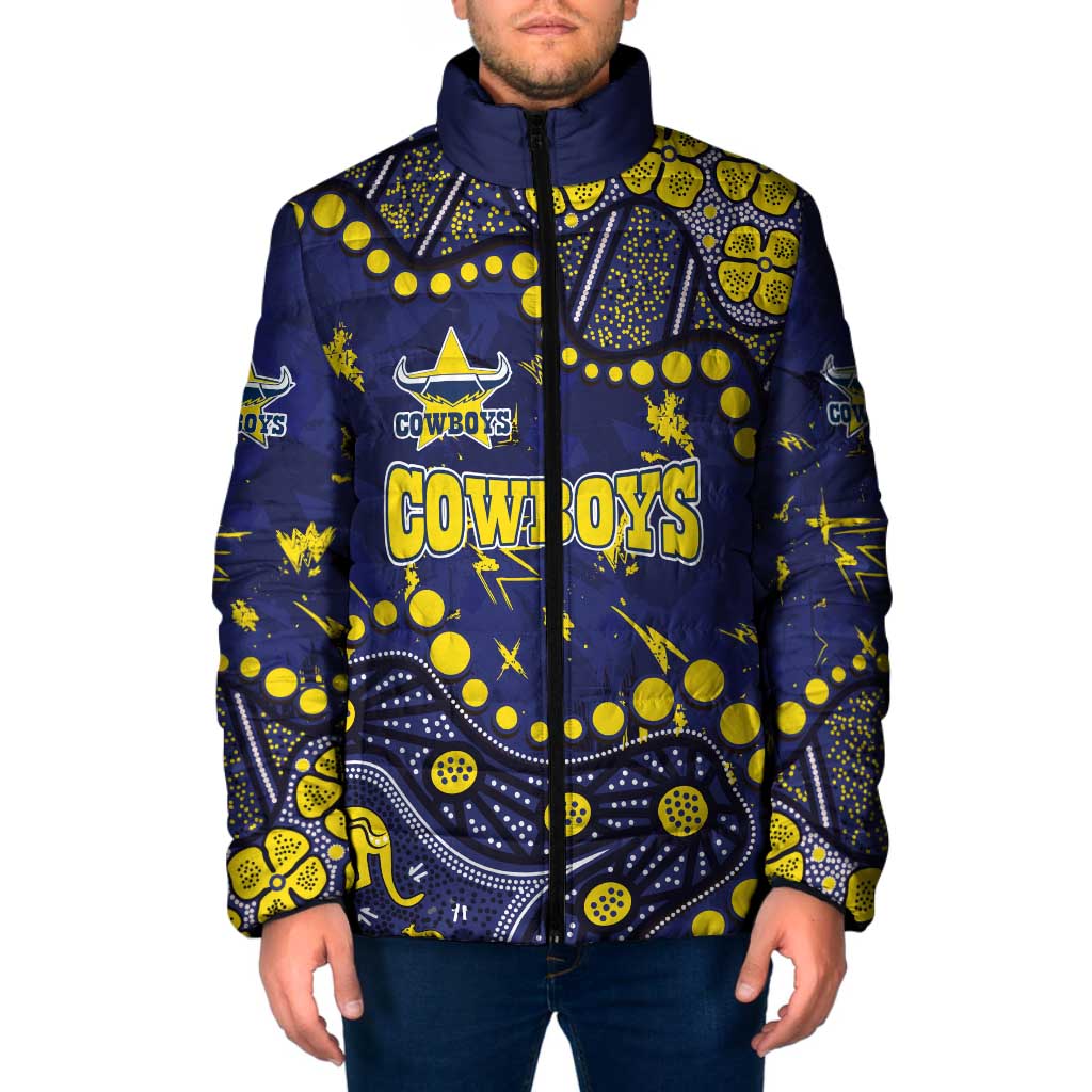 Personalized North Queensland Cowboys Padded Jacket Aboriginal Pattern with Graffiti Style Design