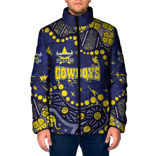 Personalized North Queensland Cowboys Padded Jacket Aboriginal Pattern with Graffiti Style Design