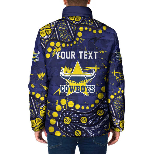 Personalized North Queensland Cowboys Padded Jacket Aboriginal Pattern with Graffiti Style Design