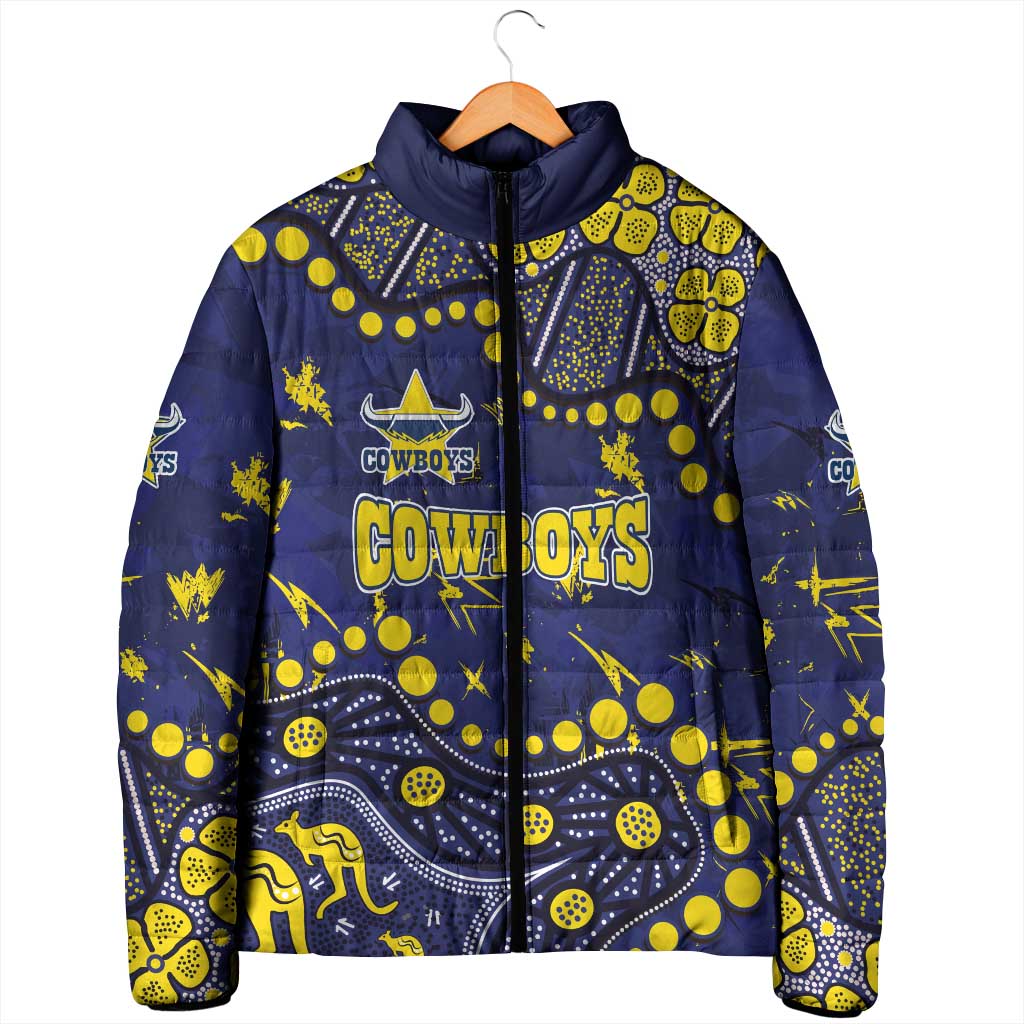 Personalized North Queensland Cowboys Padded Jacket Aboriginal Pattern with Graffiti Style Design