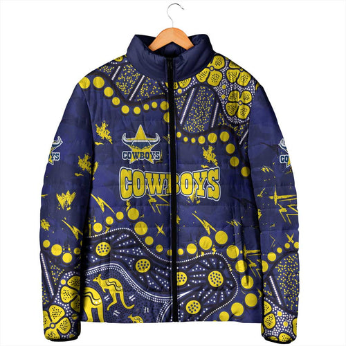 Personalized North Queensland Cowboys Padded Jacket Aboriginal Pattern with Graffiti Style Design