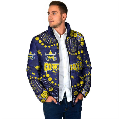 Personalized North Queensland Cowboys Padded Jacket Aboriginal Pattern with Graffiti Style Design