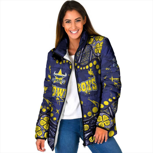 Personalized North Queensland Cowboys Padded Jacket Aboriginal Pattern with Graffiti Style Design