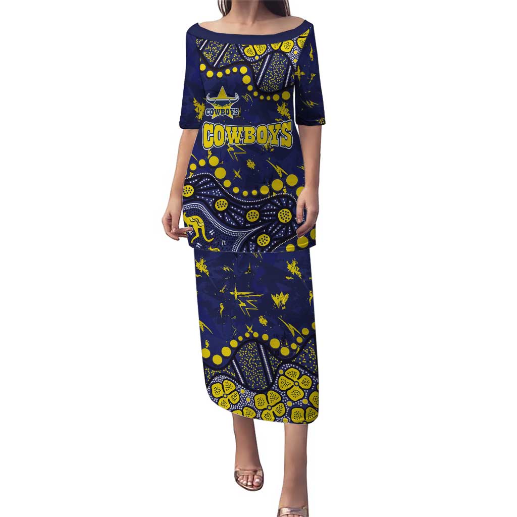 Personalized North Queensland Cowboys Puletasi Aboriginal Pattern with Graffiti Style Design