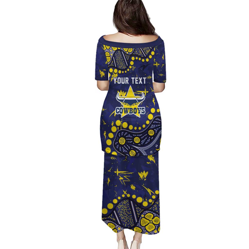 Personalized North Queensland Cowboys Puletasi Aboriginal Pattern with Graffiti Style Design