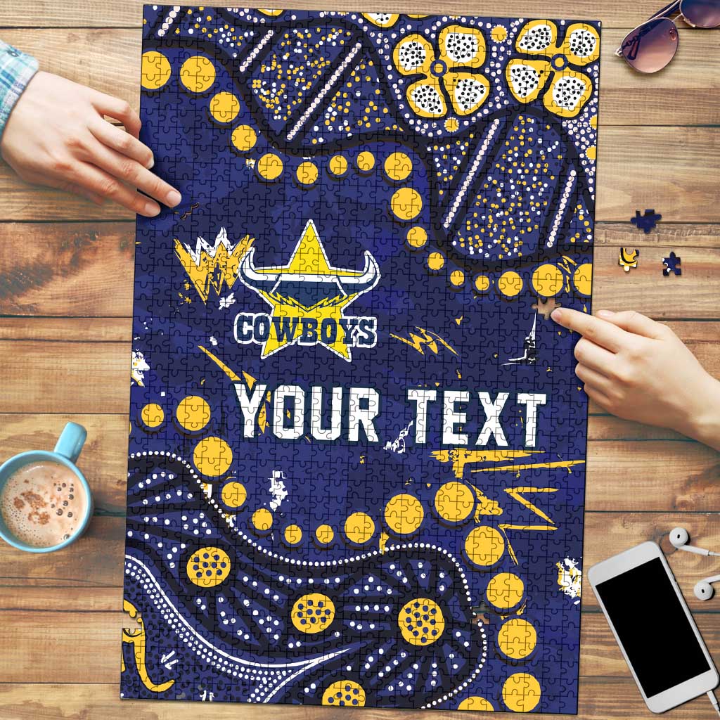 Personalized North Queensland Cowboys Puzzle Aboriginal Pattern with Graffiti Style Design