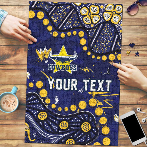 Personalized North Queensland Cowboys Puzzle Aboriginal Pattern with Graffiti Style Design