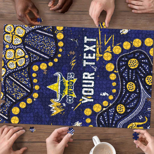 Personalized North Queensland Cowboys Puzzle Aboriginal Pattern with Graffiti Style Design