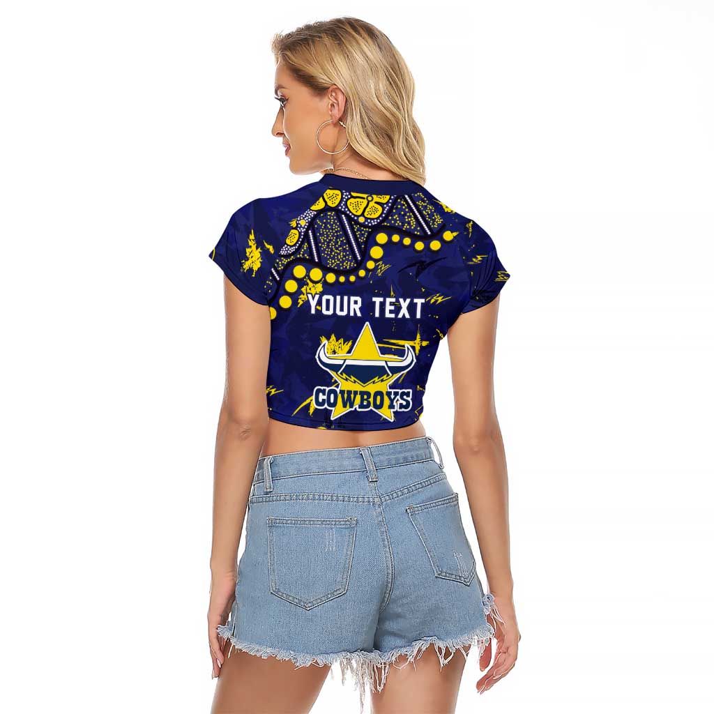 Personalized North Queensland Cowboys Raglan Cropped T Shirt Aboriginal Pattern with Graffiti Style Design