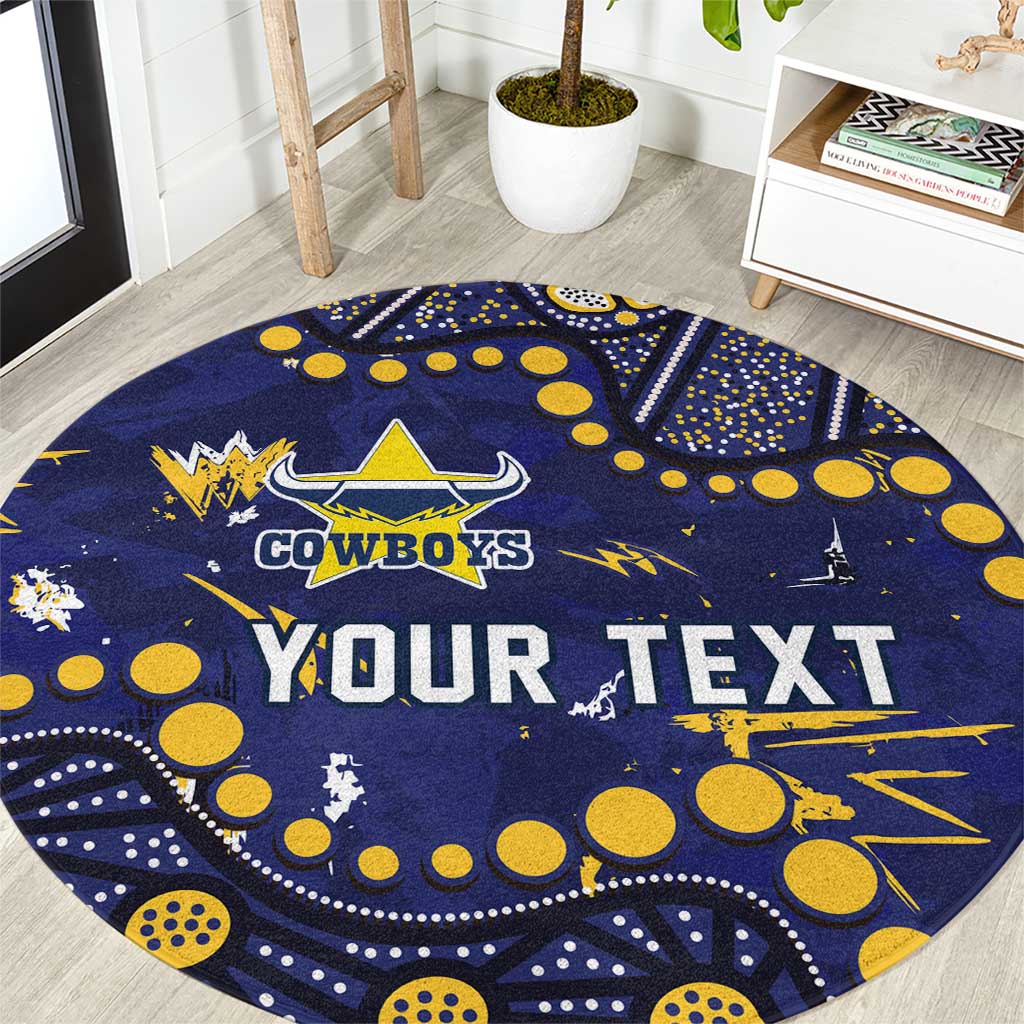 Personalized North Queensland Cowboys Round Carpet Aboriginal Pattern with Graffiti Style Design