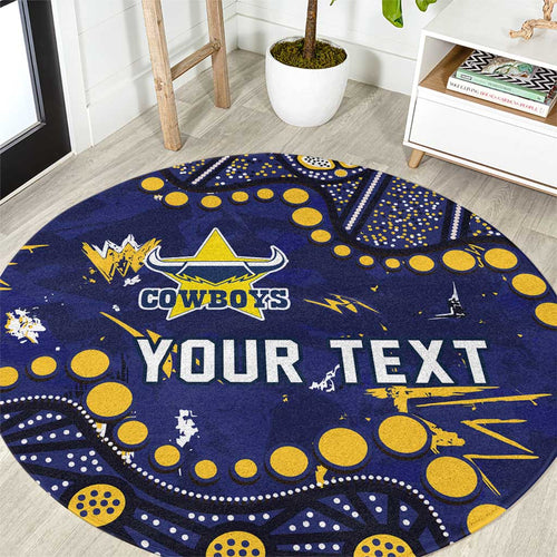 Personalized North Queensland Cowboys Round Carpet Aboriginal Pattern with Graffiti Style Design