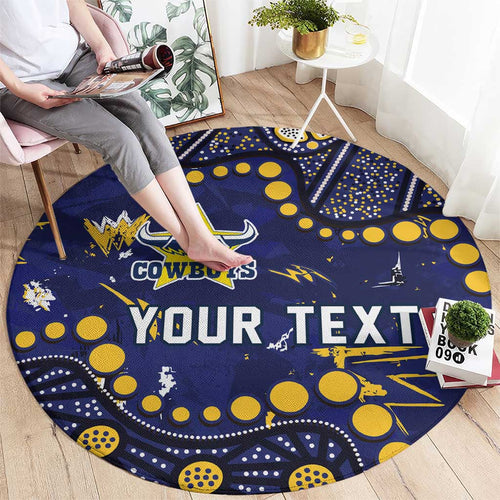 Personalized North Queensland Cowboys Round Carpet Aboriginal Pattern with Graffiti Style Design