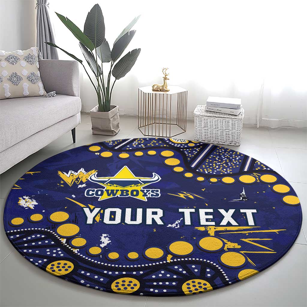 Personalized North Queensland Cowboys Round Carpet Aboriginal Pattern with Graffiti Style Design