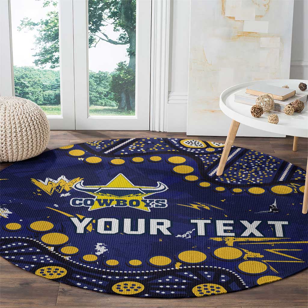 Personalized North Queensland Cowboys Round Carpet Aboriginal Pattern with Graffiti Style Design