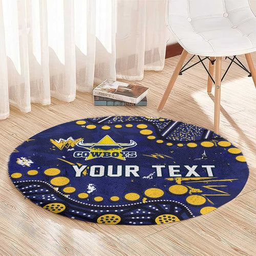 Personalized North Queensland Cowboys Round Carpet Aboriginal Pattern with Graffiti Style Design
