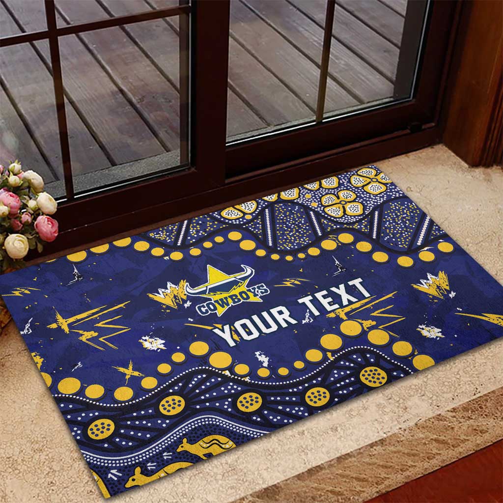 Personalized North Queensland Cowboys Rubber Doormat Aboriginal Pattern with Graffiti Style Design