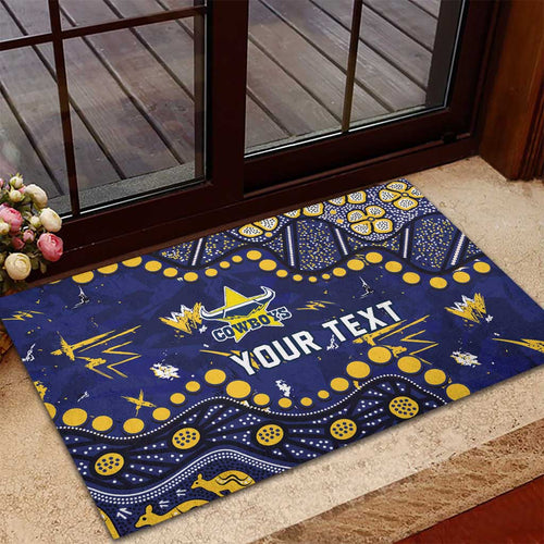Personalized North Queensland Cowboys Rubber Doormat Aboriginal Pattern with Graffiti Style Design