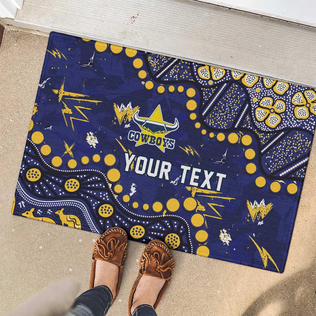 Personalized North Queensland Cowboys Rubber Doormat Aboriginal Pattern with Graffiti Style Design