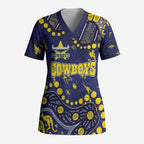 Personalized North Queensland Cowboys Scrub Top Aboriginal Pattern with Graffiti Style Design