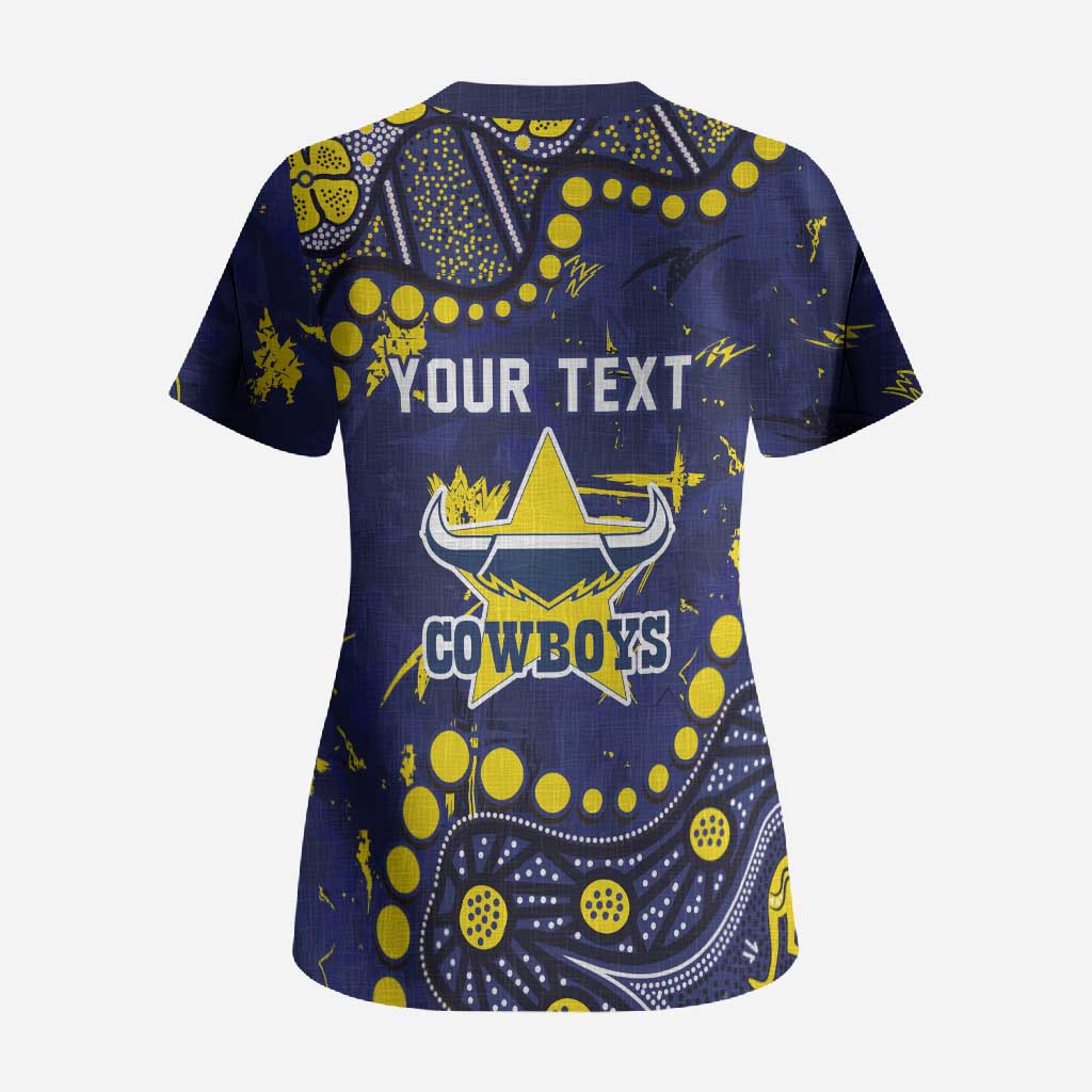 Personalized North Queensland Cowboys Scrub Top Aboriginal Pattern with Graffiti Style Design