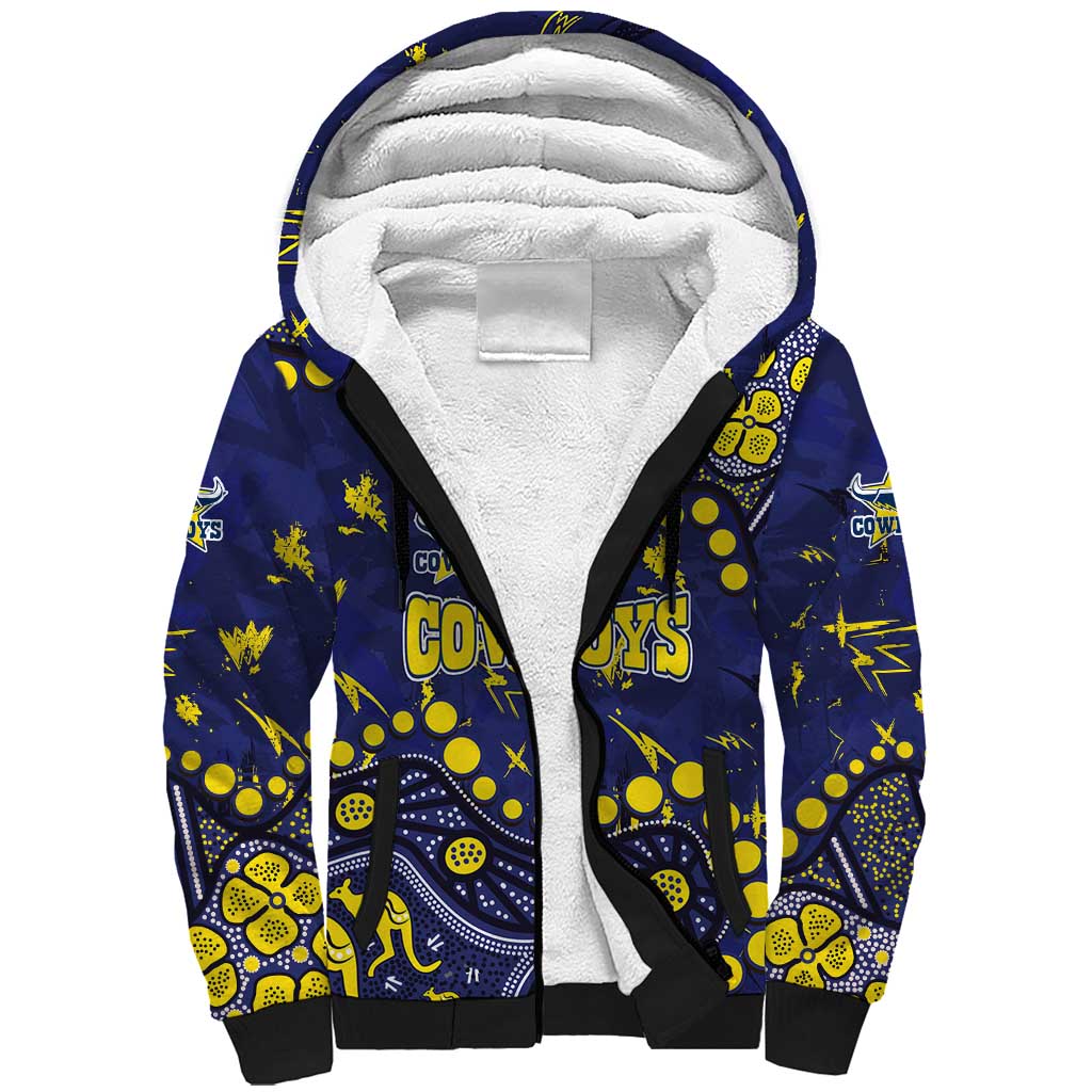 Personalized North Queensland Cowboys Sherpa Hoodie Aboriginal Pattern with Graffiti Style Design