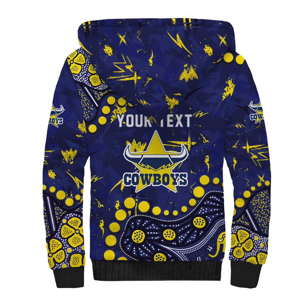 Personalized North Queensland Cowboys Sherpa Hoodie Aboriginal Pattern with Graffiti Style Design