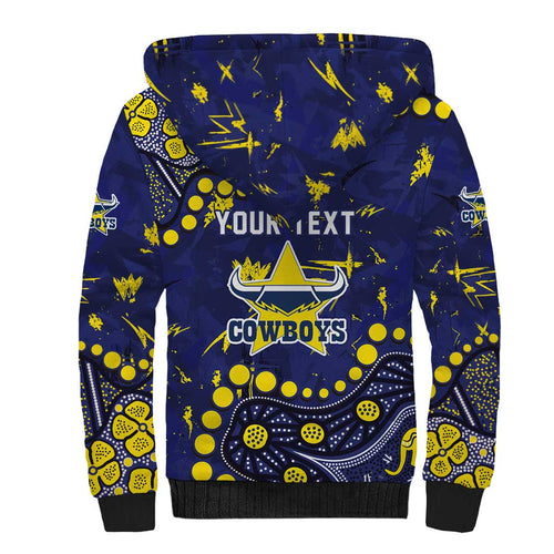 Personalized North Queensland Cowboys Sherpa Hoodie Aboriginal Pattern with Graffiti Style Design